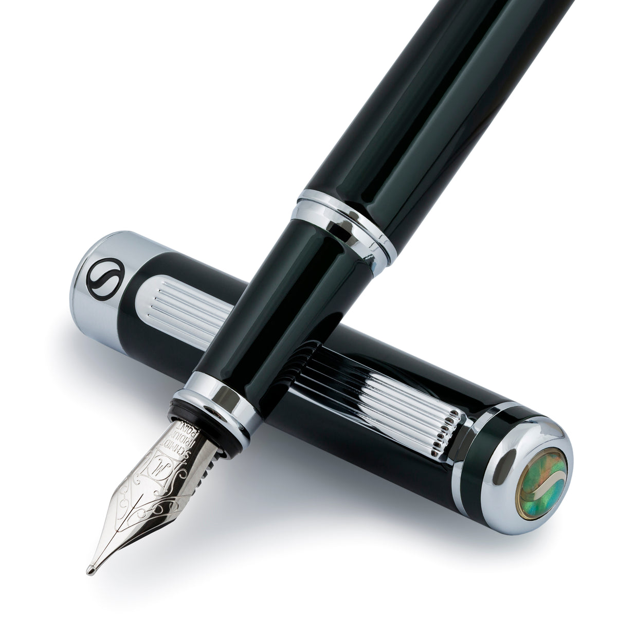 Scriveiner Classic Black Green Fountain Pen - Medium Nib