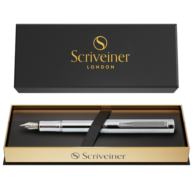 Scriveiner Pocket Pen Silver Chrome Fountain Pen - Fine Nib