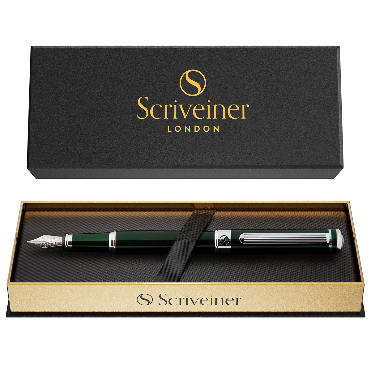 Scriveiner Classic Black Green Fountain Pen - Medium Nib