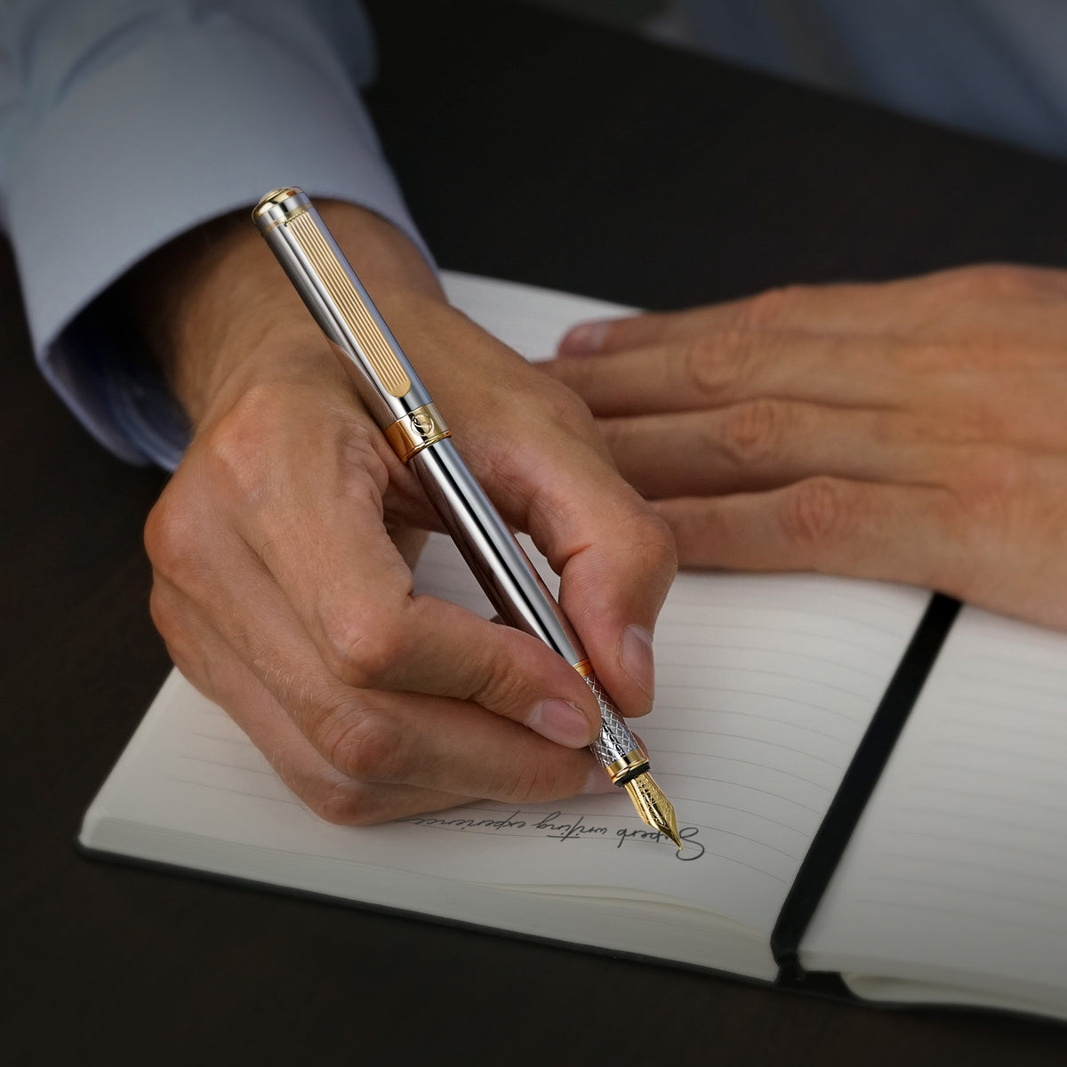 Scriveiner Classic Silver Chrome Fountain Pen - Broad Nib - Custom