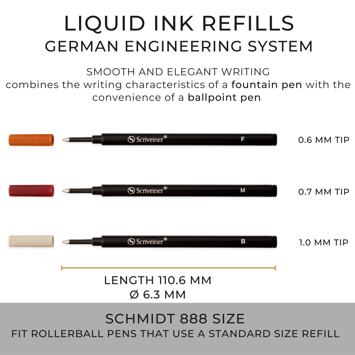 Scriveiner Blue Rollerball Refill - Fine Nib