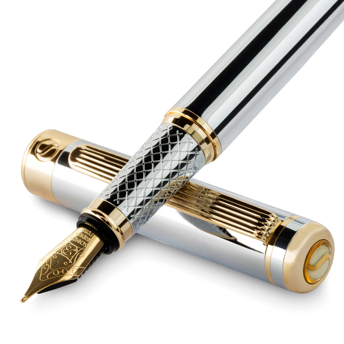Scriveiner Classic Silver Chrome Fountain Pen - Broad Nib